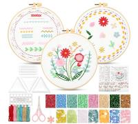 UXORSN Bead Embroidery Kit for Beginners Adults 3 Sets Bling Bling Beads Cross Stitch Kits Learn 19 Stitches Embroidery Starter Kits with Step by Step Video Tutorials Threads Hoop Christmas Craft Gift