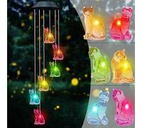 UXORSN Cat Solar Wind Chimes for Outside Colors Changing Waterproof Decorative Lights Gifts for Mom Solar Powered Mobile Hanging Wind Chime for Garden Patio Party Yard Window Indoor Outdoor Decor