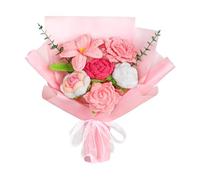UXORSN Crochet Flower Bouquet Handmade Crochet Rose Tulip Artificial Knitted Flower Finished Bouquet Crocheted Yarn Flowers as a Gift for Lover Family Friends Anniversary Graduation Birthday (Pink)