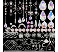 UXORSN Crystal Suncatchers 200 Pcs DIY Making Kits Sun Catchers for Windows Silver Chain Star Sun Moon Pendants Crystals Hanging Ornament Rainbow Drop Prism for Room Car Garden Party Wedding Decor