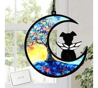 UXORSN Dog Angel Memorial Suncatcher with Flower Tree Pet Memorial Gifts for Dogs Personalized Decorations for Loss of Dogs Sympathy Gift Dog Cats Bereavement Gifts for Windows Porch Balcony Indoor