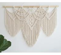 UXORSN Large Macrame Wall Hanging Boho Handmade Woven Tapestry Tassel Craft Ornament Wall Art Beige Natural Cotton Rope Bohemian Chic Wall Decor for Bedroom Living Room Office Apartment