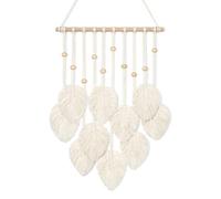 UXORSN Macrame Wall Hanging Beige Leaf Tassel Tapestry Boho Chic Wall Decor Handmade Woven Cotton Rope Tapestry Aesthetic Bohemian Wall Art for Bedroom Living Room Office Apartment Ornament