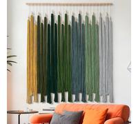 UXORSN Macrame Wall Hanging Green gradient Tassel Tapestry Boho Wall Decor | Handmade Woven Yarn Fiber, Tapestry with Beige Beaded, Geometric Art Chic Wall Art for Bedroom Living Room Home Decor