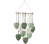 UXORSN Macrame Wall Hanging Green Leaf Tassel Tapestry Boho Chic Wall Decor Handmade Woven Cotton Rope Tapestry Aesthetic Bohemian Wall Art for Bedroom Living Room Office Apartment Ornament