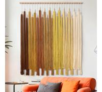 UXORSN Macrame Wall Hanging Mixed Yellow Tassel Tapestry Boho Wall Decor | Handmade Woven Yarn Fiber, Tapestry with Beige Beaded, Geometric Art Chic Wall Art for Bedroom Living Room Home Decor