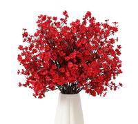 UXORSN Red Babys Breath Artificial Flowers 10PCS Fake Flower Gypsophila Bouquets Silk Dried Flower Stems UV Resistant Faux Flowers Floral Arrangement for Vase Wedding Party Office Table Decor