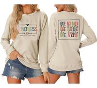 UXQIEN Kindness Is Free Sweatshirt Womens Be Kind Sweatshirt Teacher Inspirational Teach Mental Health Pullover Tops, Beige, Medium