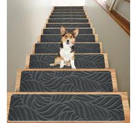 UxradG 15Pcs Anti-Slip Stair Tread Pads, 20 x 76 cm Carpet Stair Treads Mats, Self Reused Step Protectors Cover Mat, Removable Washable Step Runners Safety for Elders, Kids & Dogs