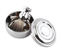 Uxsiya Shave Tool Kit Convenient Stainless Steel Shaving Brush Kit Alloy Shaving Brush Shaving Soap Mug Bowl with Lid + Silver Handle Faux Badger Hair Brush for Men