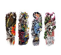 Uxsjakjsd 4Pcs/Lot Waterproof Temporary Tattoos Fish Skull Color Full Arm Mechanical Pattern Tattoos Applique Arm Full Arm Tattoos Sticker 48x17Cm (1720) Applicable To Male And Female