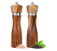 Uxsjakjsd 8-Inch Acacias Wood Salt and Pepper Grinders with Adjustable Ceramic Mechanism Refillable Mills for Fine or Coarse Spices