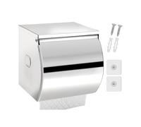 Uxsjakjsd Bathroom Toilet Paper Holder in Silver Stainless Steel, Self-Adhesive Wall Mount with Shelf, Waterproof Design