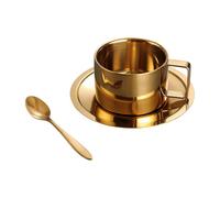 Uxsjakjsd Double-Layer 200ML 304 Stainless Steel Coffee Cup Milk Container with Saucer Set Including Tray and Handle, Easy to Clean C