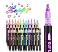 Uxsjakjsd Double Line Outline Markers, 36 Colors Super Squiggles Shimmer Outline Marker Pen Set, Self Outline Metallic Markers
