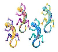 Uxsjakjsd Lizard Wall Art Metal Gecko Outdoor Decor 4 Pieces Gecko Garden Sculptures Crawling Colorful Home Decoration for Indoor