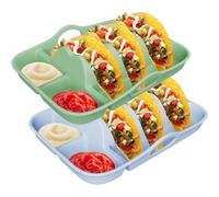 Uxsjakjsd Set of 2 Silicone Taco Holder Plates Featuring Dividers& Dip Trays, 10-Pack Non-Slip Stand with Carry Handles B