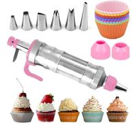 Uxsjakjsd Stainless Steel Frosting and Piping Kit - Dessert Syringe Set for Cake Decorating with 9 Silicone Cupcakes