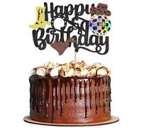 UXYOKM 1Pc Cowboy Cake Topper Glitter Western Cake Decorations for Boys Men Cowboy Theme Happy Birthday Party Decoration Baby Shower Party Supplies - Multicolored B