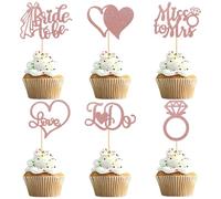 UXYOKM 24Pcs Bridal Shower Cupcake Toppers Rose Gold Glitter Bride to Be Miss To Mrs I DO Love Heart Diamond Ring Cupcake Picks for Wedding Engagement Party Cake Decorations Supplies