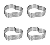 Uyauld Stainless Steel Perforated Heart Tart Ring, Heat-Resistant Cake Mousse Ring, Pastry Baking Mold (Heart Shape 4 PCS)