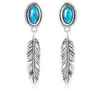 UYBNRK Turquoise Feather Earrings for Women 925 Sterling Silver Turquoise Earrings Boho Dangle Earrings Bohemian Vintage Western Jewelry Gifts Standard