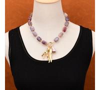 UYCUODLUY 18" Big Red Tourmaline Faceted Tube Quartz Chokers Necklace Purple Keshi Pearl Golden Resin Branch Pendant For Lady