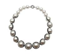 UYCUODLUY Big Statement Necklace 16mm-24mm White Sea Shell Pearl Black Crystal Pave Women Jewelry