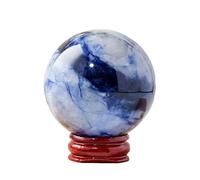 UYCUODLUY Blue and White Porcelain Ball with Display Base,Rare Polished Crystal Stone,Feng Shui Sphere Decoration for Home & Office,4.5~5cm