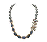 UYCUODLUY Blue Kyanite Pave Gold Filled Freshwater Cultured Gray Rice Pearl White Biwa Pearl Necklace 23"