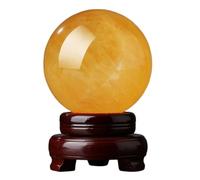UYCUODLUY Fengshui Ornament Yellow Crystal Stone Ball with Wooden Base Polished Citrine Sphere for Magic Photography Family Decorative Halloween Decor,20cm