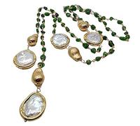 UYCUODLUY Green Diopside small nugget Cultured White Coin Pearl Long sweater chain Necklace 41"