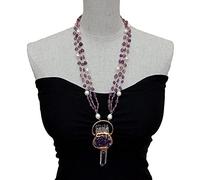 UYCUODLUY Purple Amethysts White Pearl Rosary Chain Necklace 40x90mm Amethysts Quartz Pendant 26.5"