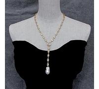 UYCUODLUY Rectangle Cut Clear Cubic Zirconia 14x24mm Cultured White Keshi Pearl Women Wedding Party Necklace Jewelry