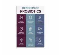UYCUODLUY Understanding Probiotics Poster Informative Chart on Gut Flora Canvas Wall-Art for Living Room Bedroom Decor(Framed,16x24inch(40x60cm))