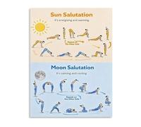 UYCUODLUY Yoga Sequence Poster Sun Salutation Moon Salutation Poses Chart for Home Practice Studio Wall-Art Decor(Framed,16x24inch(40x60cm))
