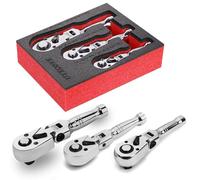 UYECOVE 1/2, 3/8, 1/4 Inch Drive Stubby Flex Head Ratchet Wrench Set, 72 Tooth Quick Release Cr-Mo Head Socket Wrench