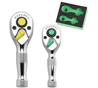 UYECOVE 2-Piece Ratchet Set - 1/4" and 3/8" Drive Colorful Stubby Wrench Set, 72-Tooth Reversible With IXPE Storage Tray