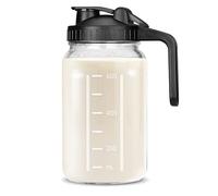 UYEIKMLOP 32 OZ Mason Jars with Lid, Glass Pitcher Double Leak Proof with Pour Spout Handle, 1 Quart Wide Mouth Breast Milk Pitcher for Fridge, Creamer Container for Coffee, Sun Tea, Juice - 1 Pack
