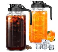 UYEIKMLOP 64 OZ Mason Jars with Lid, Glass Pitcher Double Leak Proof with Pour Spout Handle, 2 Quart Wide Mouth Breast Milk Pitcher for Fridge, Creamer Container for Coffee, Sun Tea, Juice - 2 Pack