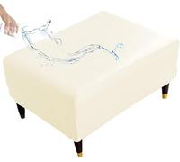 uyeoco Ottoman Covers, Stretch Rectangle Square Ottoman Slipcover Cover, Waterproof Ottoman Slipcover Stretch Footrest Stool Covers Waterproof Cover For Pouffe(Beige,110-120cm)