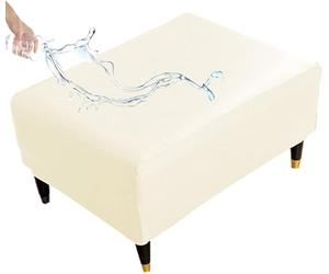 uyeoco Ottoman Covers, Stretch Rectangle Square Ottoman Slipcover Cover, Waterproof Ottoman Slipcover Stretch Footrest Stool Covers Waterproof Cover For Pouffe(Beige,110-120cm)