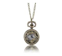 UYFRD Vintage Pocket Small Watch Steampunk Quartz Watch with Chain Hollow Heart Cover Necklace Bronze Color Alloy Clock Men Gift(Gear)