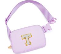 Uygafly Personalized Belt Bag Fanny Waist Pack Crossbody Bags, Lavender - White Initial, T