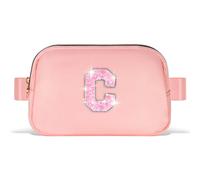 Uygafly Small Waist Fanny Pack Belt Bag for Girls Women Crossbody with Initial, Peach, 5 inches, C