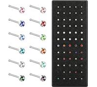 UYGTHI 60pcs Hypoallergenic Surgical Stainless Steel Nose Studs for Women and Men, Silver, Rose Gold, Black, and Rainbow Faux Nose Piercing Jewelry Pack