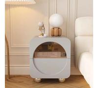 UYHBCNQD Compact Nightstand Leather End Table for Bedroom Solid Wood Night Table with 2 Drawers Round Corner Bedside Table Side Table Slim(Light Gray,30cm)