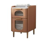 UYHBCNQD Easy Nightstand Leather Bedside Table Wood Night Table with 2 Drawer End Table for Bedroom Narrow Side Table for Living Room(Light brown,35cm/13.7in)