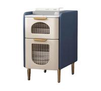 UYHBCNQD Easy Nightstand Leather Bedside Table Wood Night Table with 2 Drawer End Table for Bedroom Narrow Side Table for Living Room(Blue-white,25cm/9.8in)