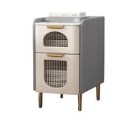 UYHBCNQD Easy Nightstand Leather Bedside Table Wood Night Table with 2 Drawer End Table for Bedroom Narrow Side Table for Living Room(Gray white,35cm/13.7in)